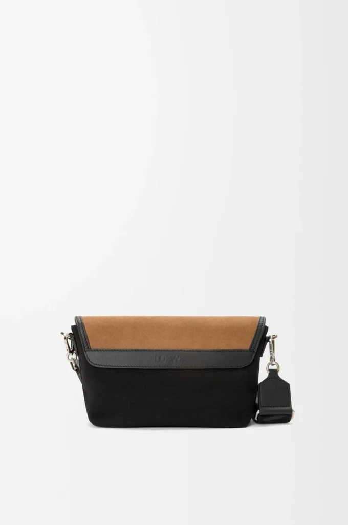 Kanvas ve süetten mini Flex messenger Siyah/Koyu Altın