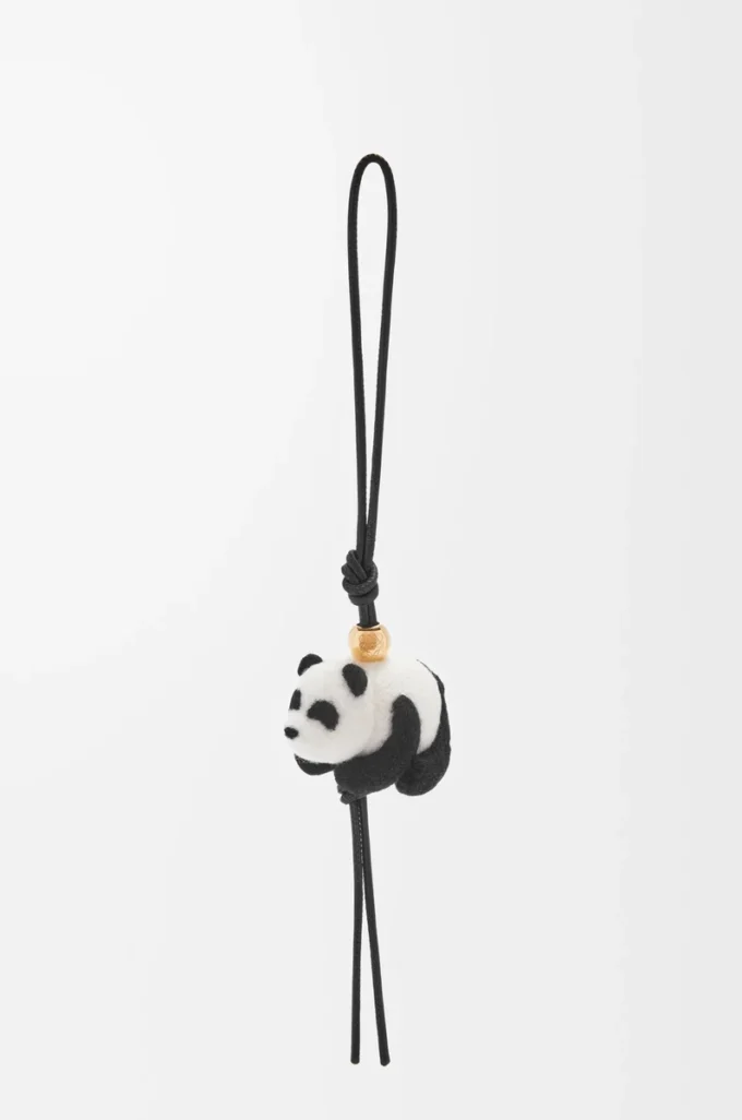 Keçe ve dana derisinden panda charm Siyah/Beyaz