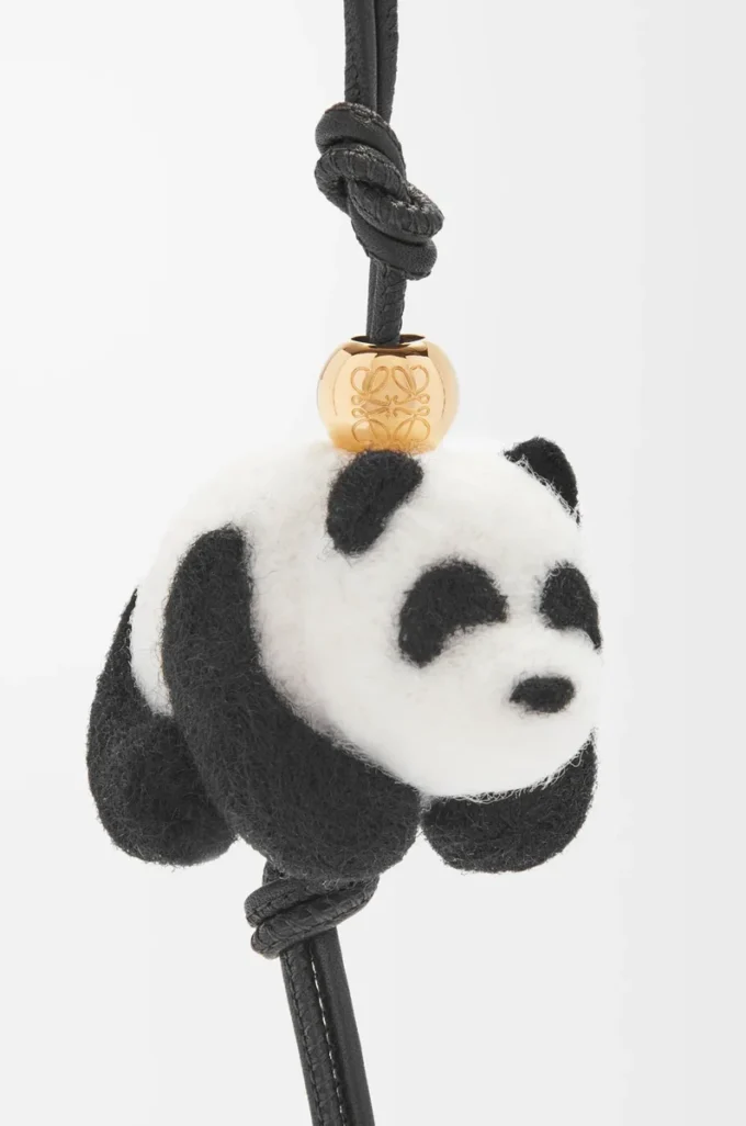 Keçe ve dana derisinden panda charm Siyah/Beyaz