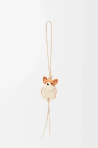Keçe ve dana derisinden yapılmış Corgi charm Yumuşak Beyaz/Turuncu