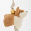 Keçe ve dana derisinden yapılmış Corgi charm Yumuşak Beyaz/Turuncu