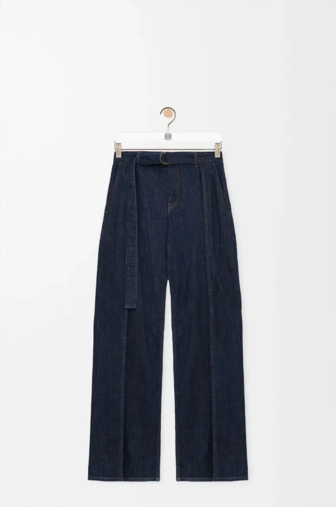 Kemerli kot pantolon, indigo mavisi