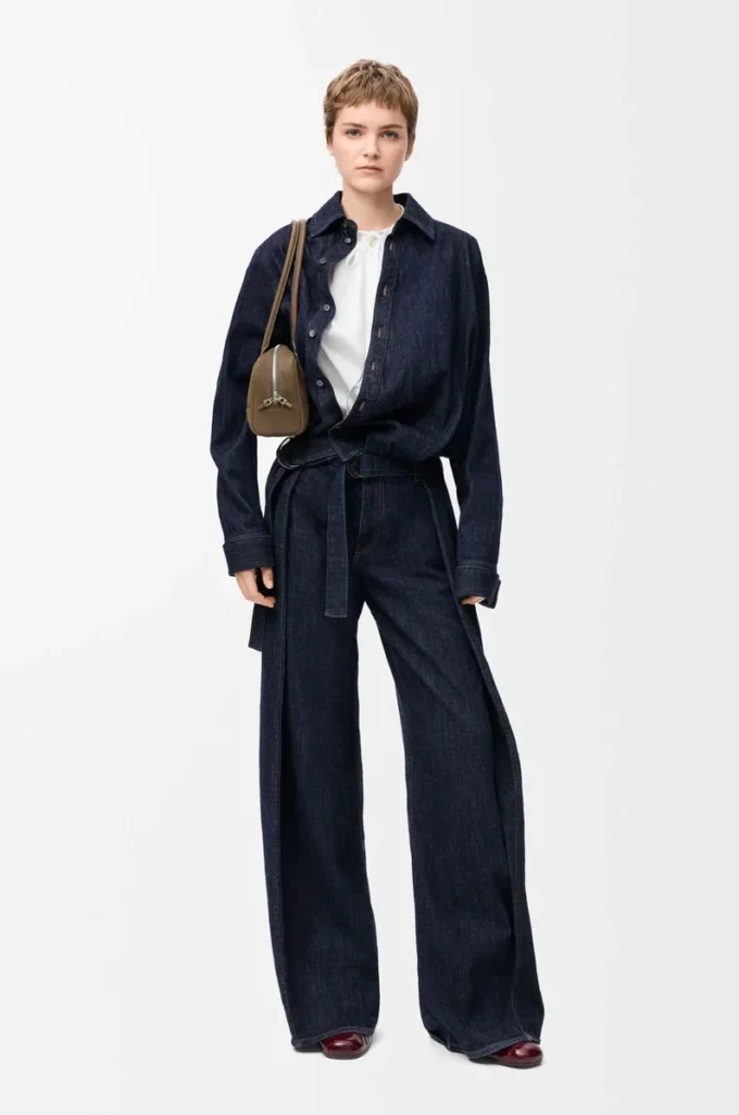 Kemerli kot pantolon, indigo mavisi