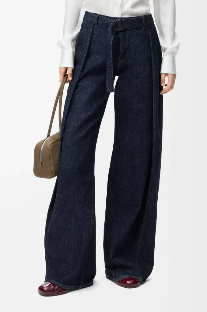 Kemerli kot pantolon, indigo mavisi