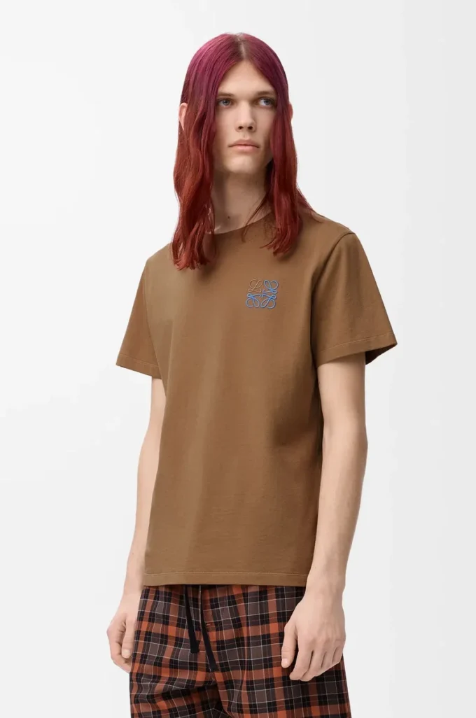 Keten kumaştan üretilmiş, normal kesim tişört, Camel rengi