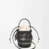 Küçük Fringe Bucket çanta, dana derisi, Siyah