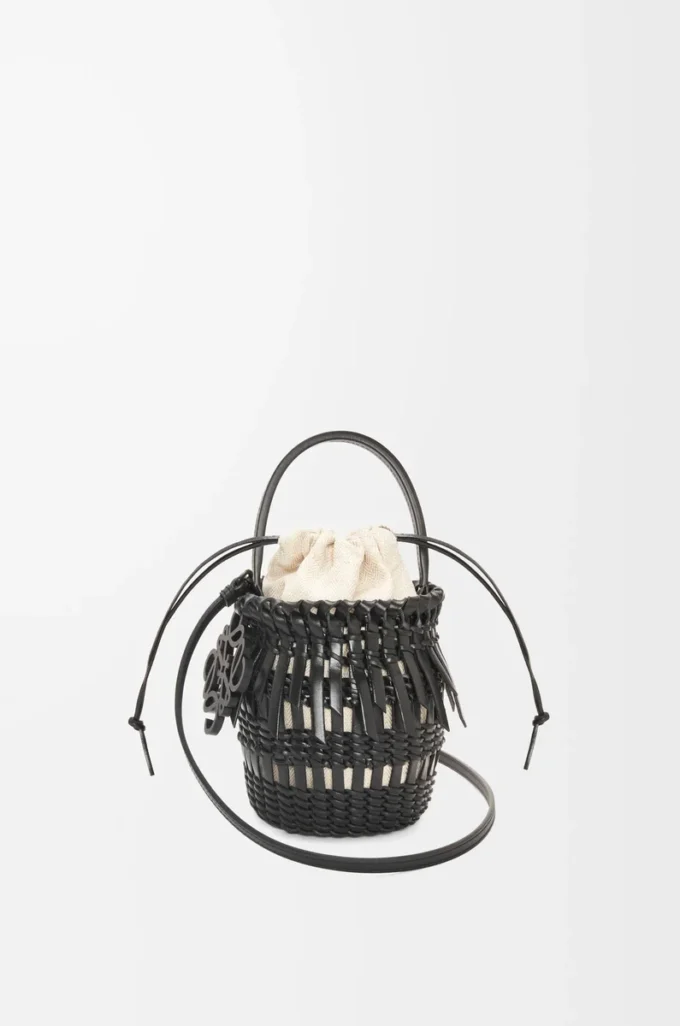 Küçük Fringe Bucket çanta, dana derisi, Siyah