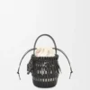 Küçük Fringe Bucket çanta, dana derisi, Siyah