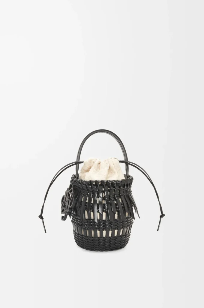 Küçük Fringe Bucket çanta, dana derisi, Siyah