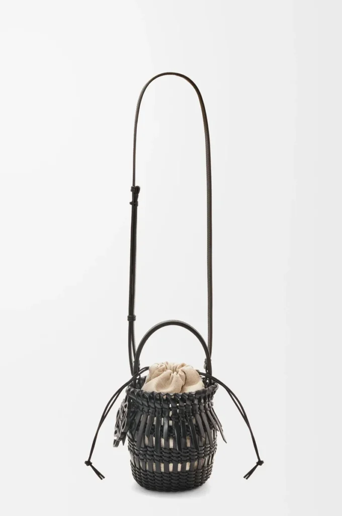 Küçük Fringe Bucket çanta, dana derisi, Siyah