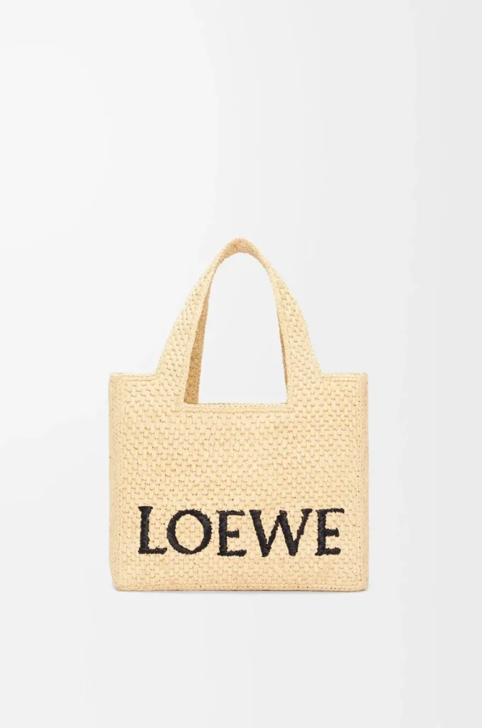 Küçük LOEWE Font rafya çanta Doğal