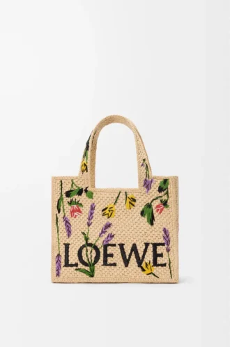 Küçük LOEWE Font rafya çanta Doğal