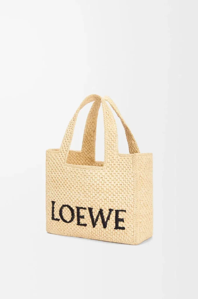 Küçük LOEWE Font rafya çanta Doğal