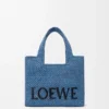 Küçük LOEWE Font tote çanta, rafya, açık mavi