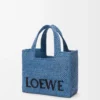 Küçük LOEWE Font tote çanta, rafya, açık mavi