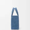 Küçük LOEWE Font tote çanta, rafya, açık mavi