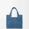 Küçük LOEWE Font tote çanta, rafya, açık mavi