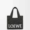 Küçük LOEWE Font tote çanta, rafya, Siyah