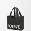 Küçük LOEWE Font tote çanta, rafya, Siyah