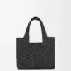 Küçük LOEWE Font tote çanta, rafya, Siyah