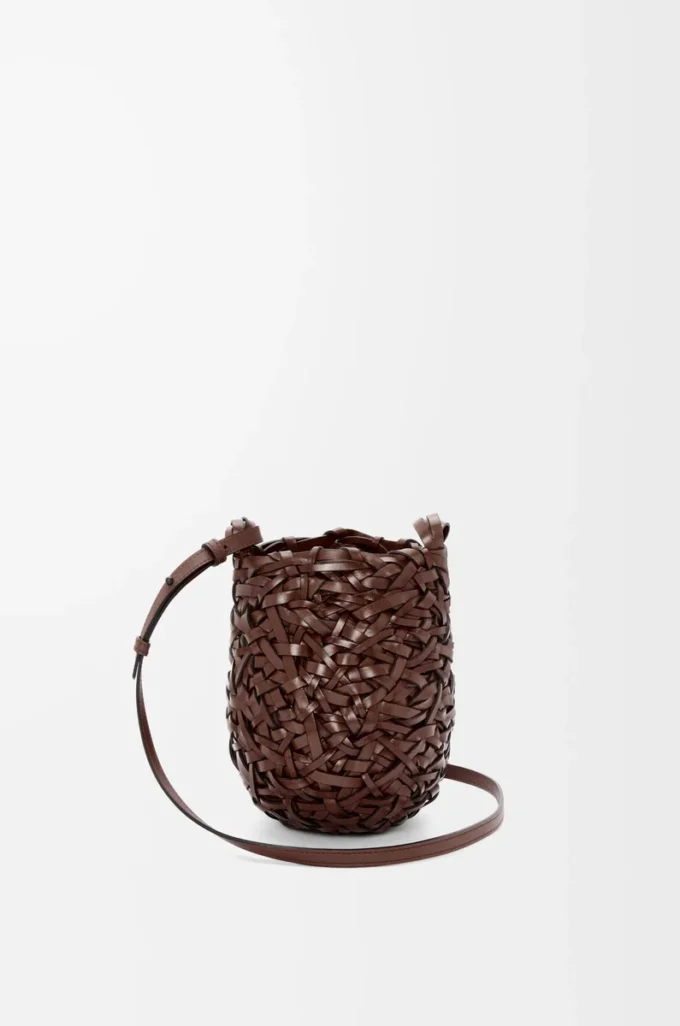 Küçük Nest Basket çanta, dana derisi, kestane rengi