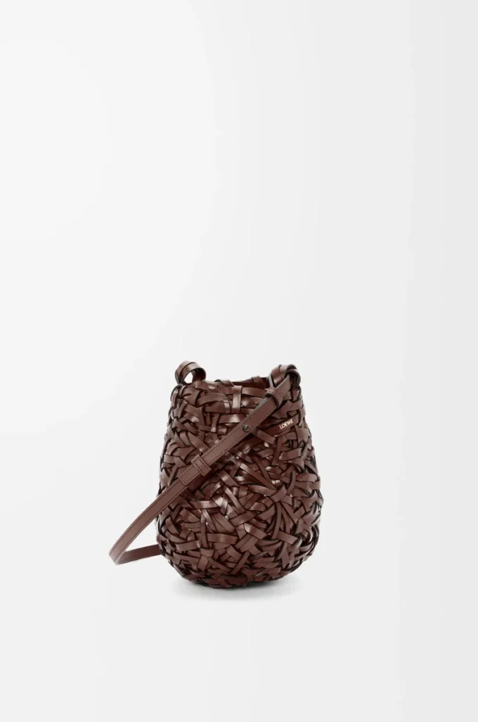 Küçük Nest Basket çanta, dana derisi, kestane rengi