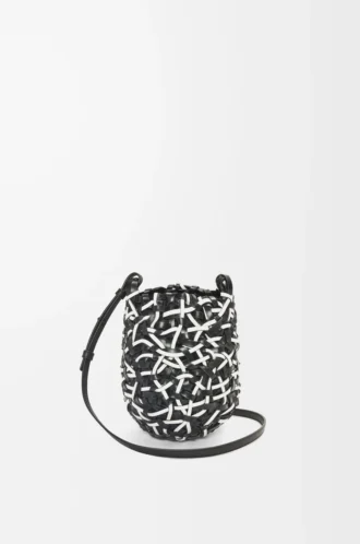 Küçük Nest Basket çanta, dana derisi Siyah/Beyaz