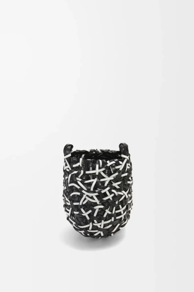 Küçük Nest Basket çanta, dana derisi Siyah/Beyaz