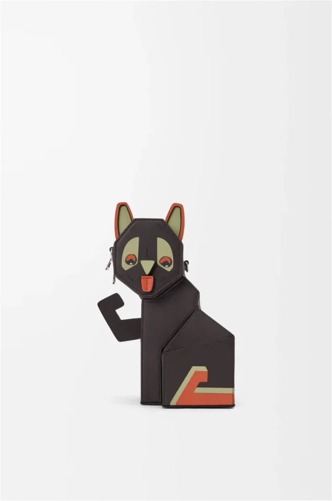 Klasik dana derisinden Futurist Cat clutch Çamur rengi