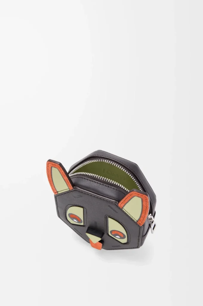 Klasik dana derisinden Futurist Cat coin case Kömür rengi