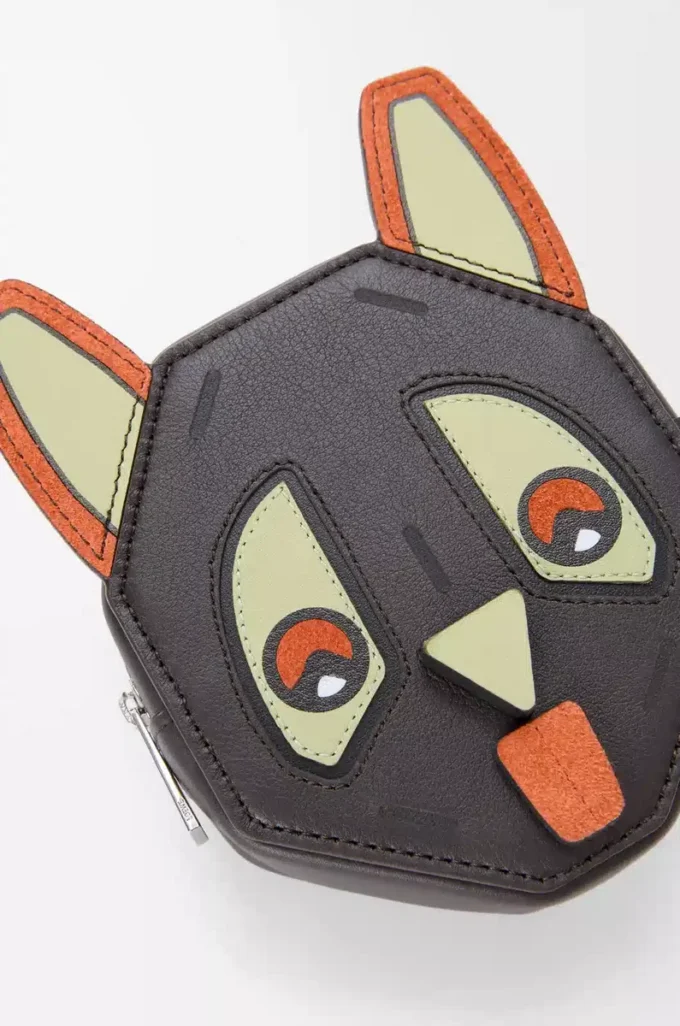 Klasik dana derisinden Futurist Cat coin case Kömür rengi