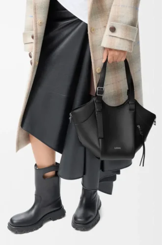 Klasik dana derisinden Hammock Flip çanta, Siyah