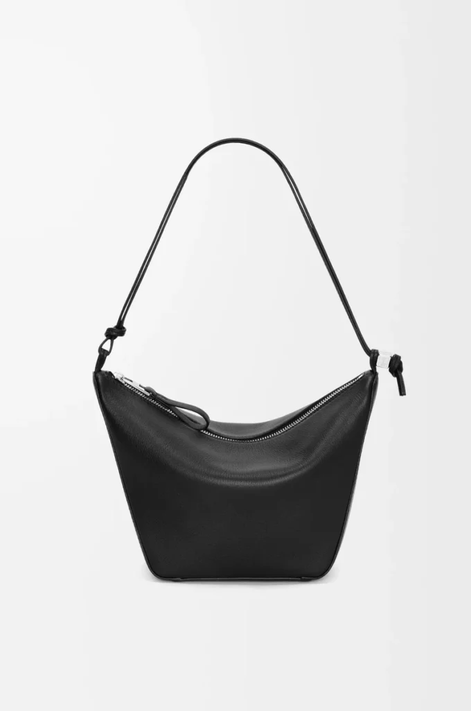 Klasik dana derisinden Mini Hammock hobo Çanta Siyah
