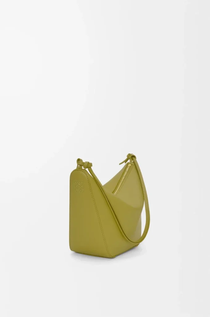 Klasik dana derisinden üretilmiş Mini Hammock hobo Çanta Açık Yosun Yeşili