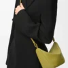 Klasik dana derisinden üretilmiş Mini Hammock hobo Çanta Açık Yosun Yeşili