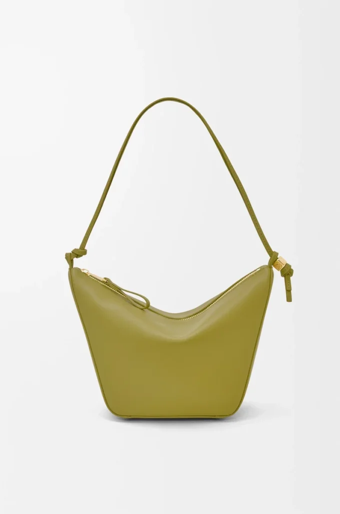 Klasik dana derisinden üretilmiş Mini Hammock hobo Çanta Açık Yosun Yeşili