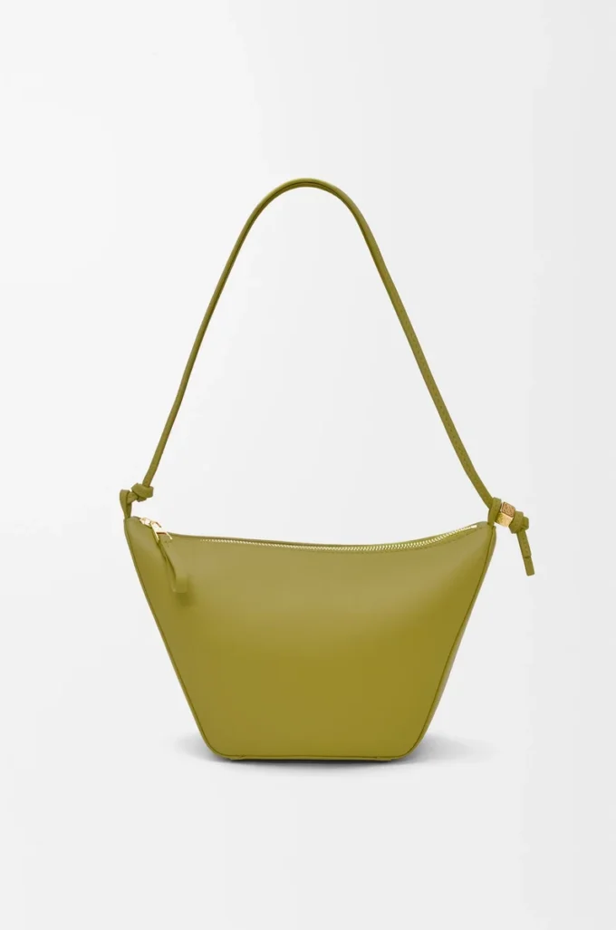 Klasik dana derisinden üretilmiş Mini Hammock hobo Çanta Açık Yosun Yeşili