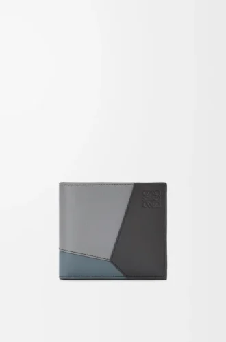 Klasik dana derisinden üretilmiş Puzzle bifold cüzdan Asfalt Grisi/Fırtına Mavisi