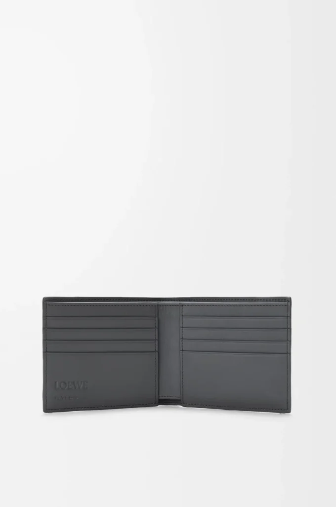 Klasik dana derisinden üretilmiş Puzzle bifold cüzdan Asfalt Grisi/Fırtına Mavisi