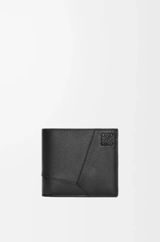 Klasik dana derisinden üretilmiş Puzzle bifold cüzdan, Siyah