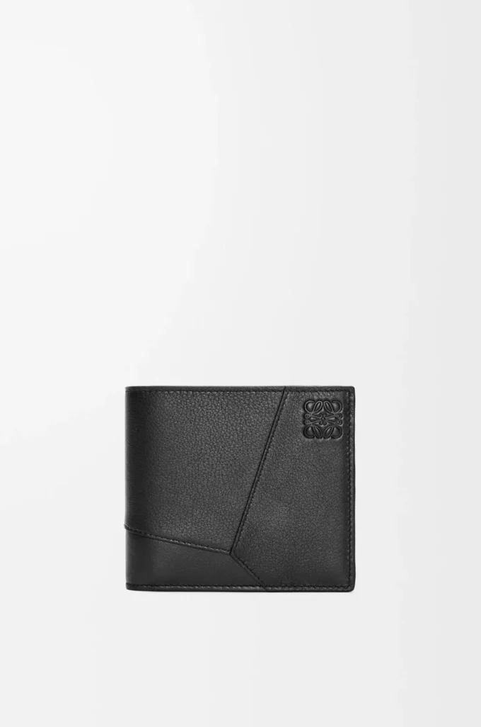 Klasik dana derisinden üretilmiş Puzzle bifold cüzdan, Siyah