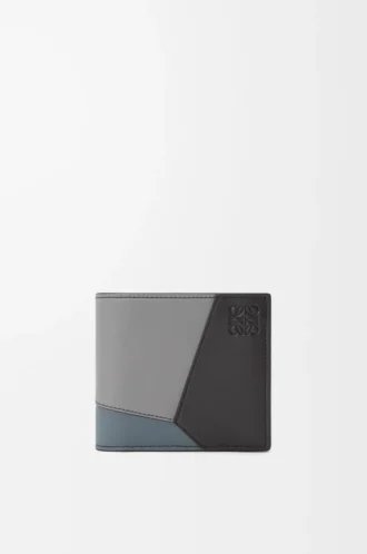 Klasik dana derisinden üretilmiş Puzzle iki katlı bozuk para cüzdanı Asfalt Grisi/Fırtına Mavisi