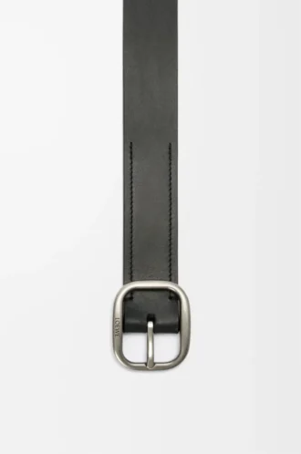 Klasik dana derisinden yuvarlak yumuşak kemer Siyah/Vintage Palladium