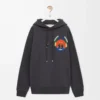 Koyu gri melanj pamuklu kapüşonlu sweatshirt