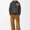Koyu gri melanj pamuklu kapüşonlu sweatshirt