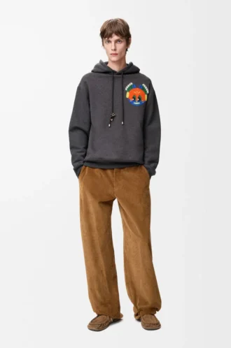 Koyu gri melanj pamuklu kapüşonlu sweatshirt