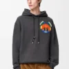Koyu gri melanj pamuklu kapüşonlu sweatshirt