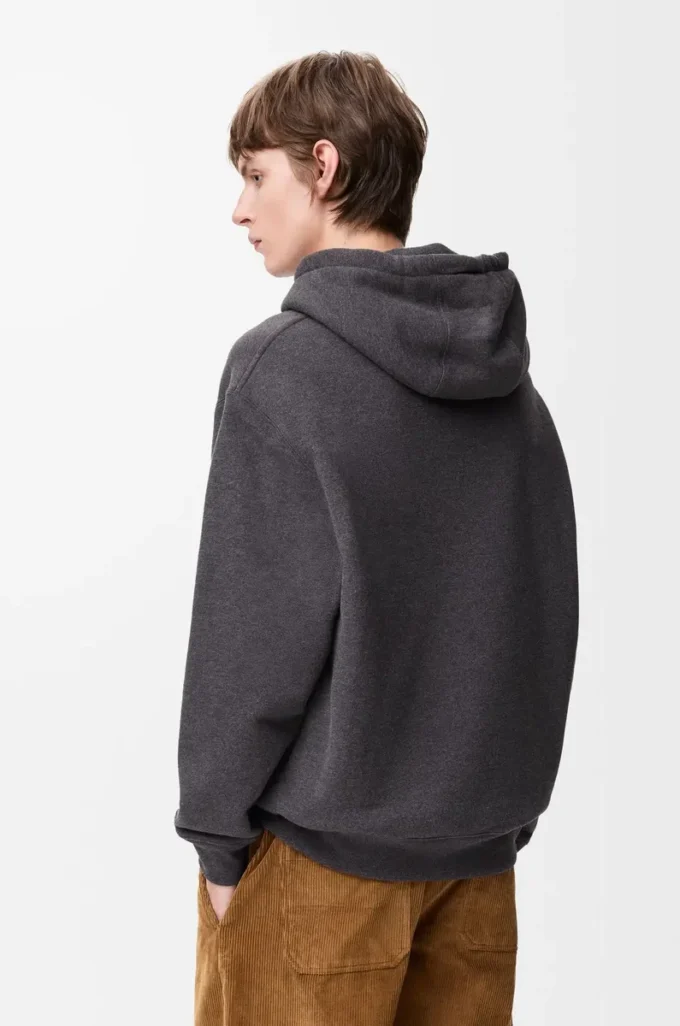 Koyu gri melanj pamuklu kapüşonlu sweatshirt