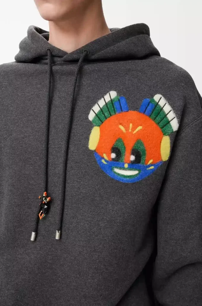 Koyu gri melanj pamuklu kapüşonlu sweatshirt