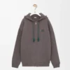 Koyu gri pamuklu fermuarlı kapüşonlu sweatshirt